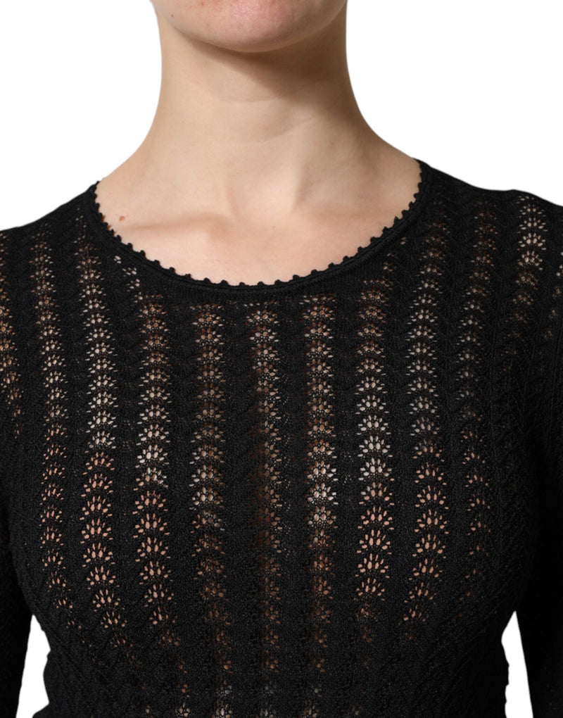 Black Cashmere Long Sleeves A-line Midi Dress Dolce & Gabbana