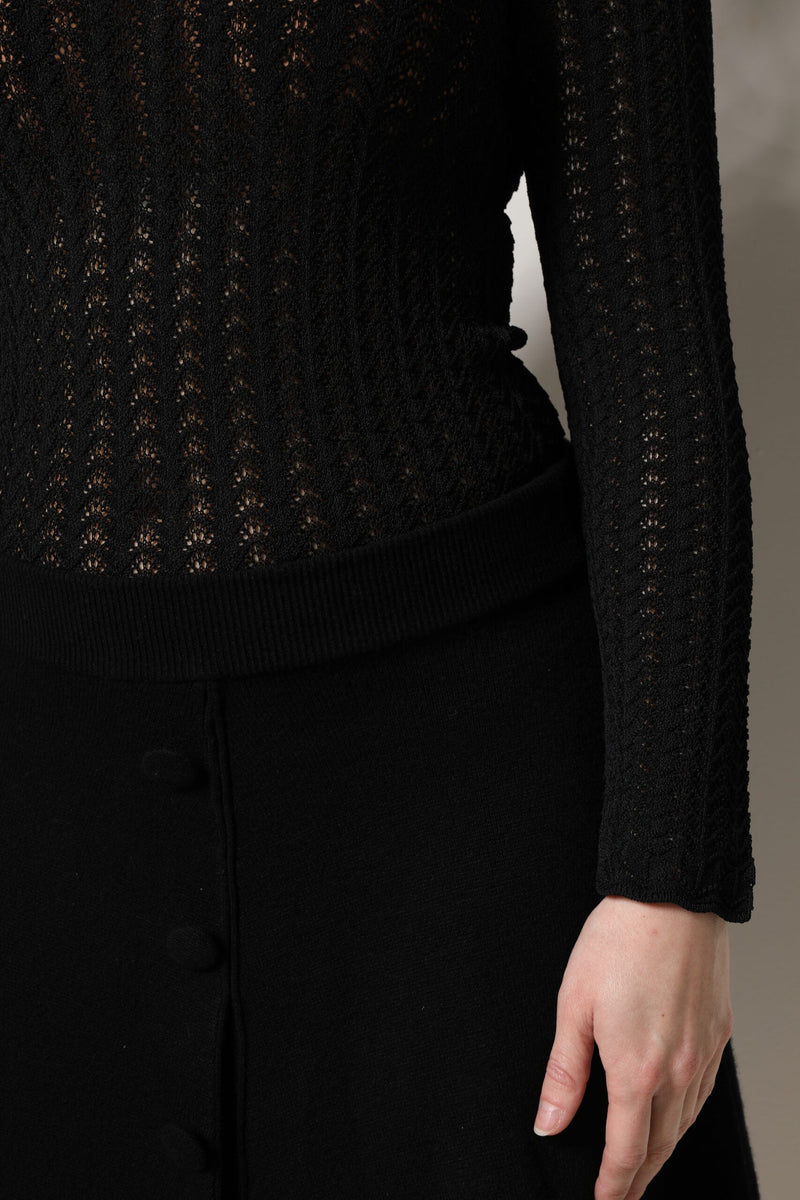 Black Cashmere Long Sleeves A-line Midi Dress Dolce & Gabbana