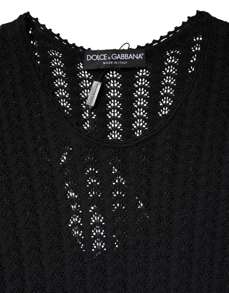 Black Cashmere Long Sleeves A-line Midi Dress Dolce & Gabbana
