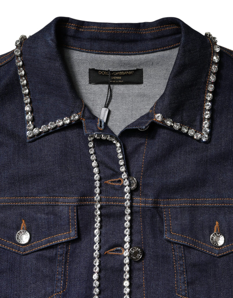 Blue Denim Cotton Crystal Embellished Jacket Dolce & Gabbana