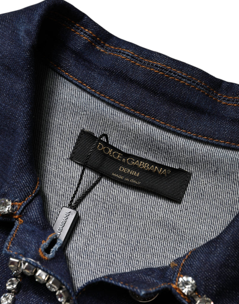 Blue Denim Cotton Crystal Embellished Jacket Dolce & Gabbana