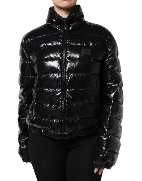 Black Logo Plaque Full Zip Puffer Jacket Dolce & Gabbana