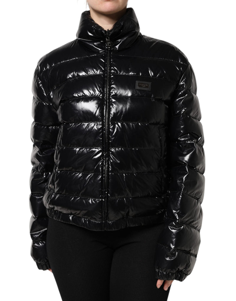 Black Logo Plaque Full Zip Puffer Jacket Dolce & Gabbana