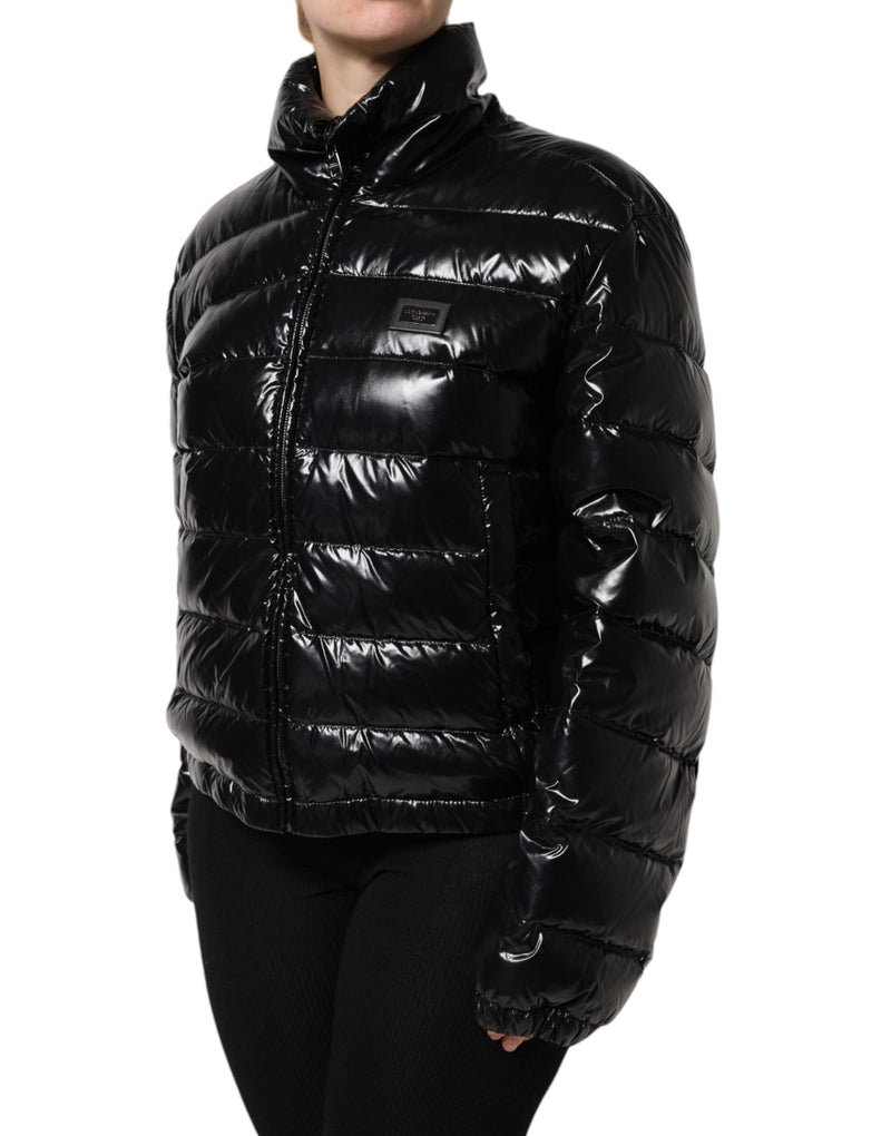 Black Logo Plaque Full Zip Puffer Jacket Dolce & Gabbana