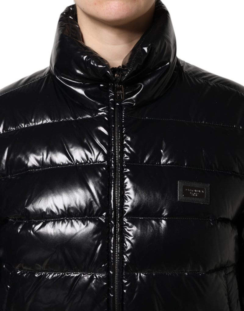 Black Logo Plaque Full Zip Puffer Jacket Dolce & Gabbana