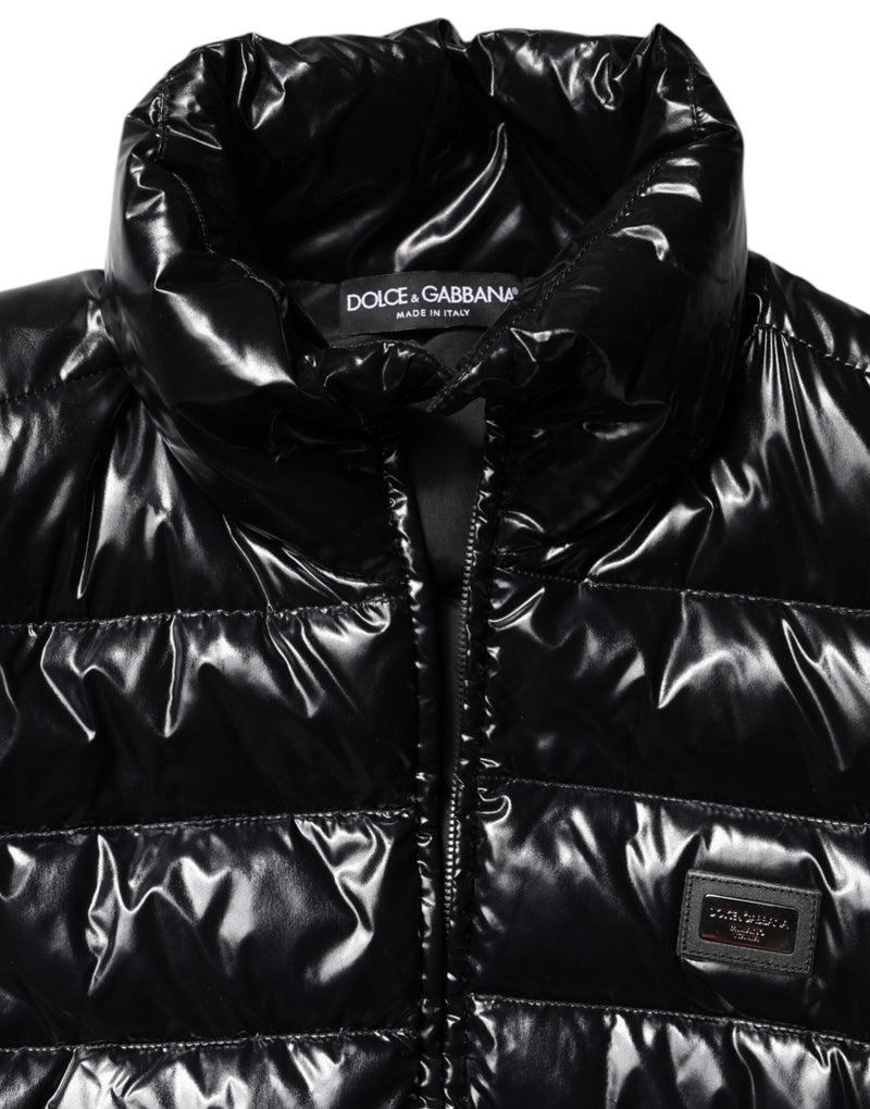 Black Logo Plaque Full Zip Puffer Jacket Dolce & Gabbana