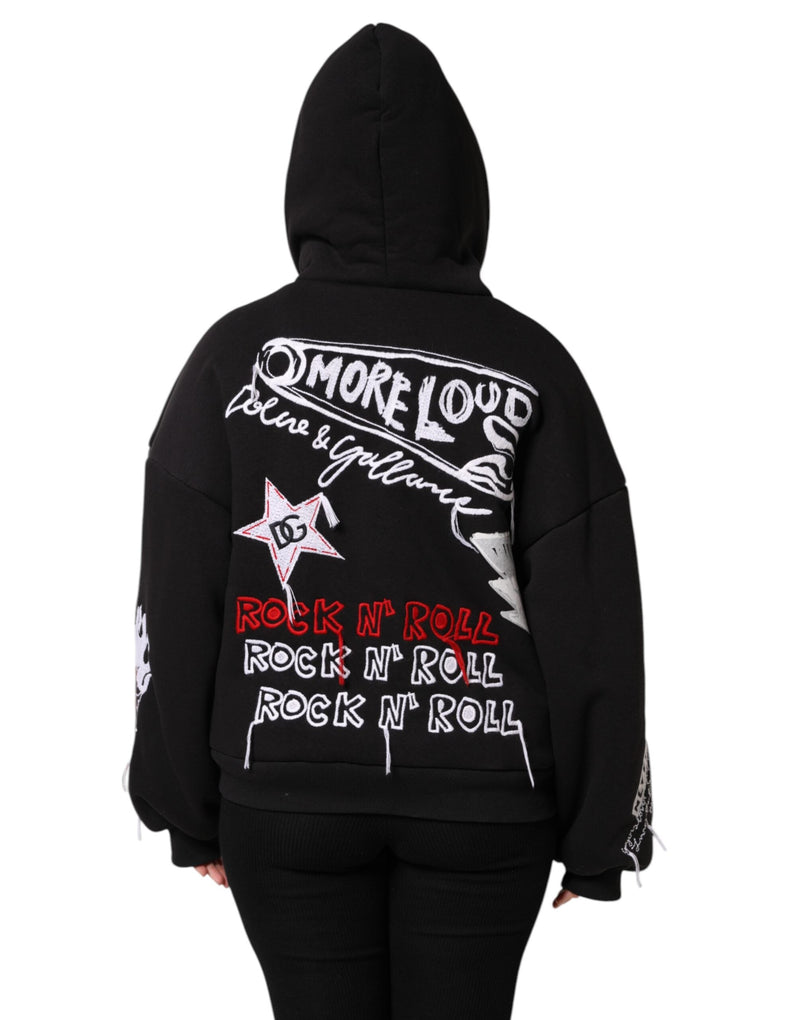 Black Embroidered Full Zip Hooded Jacket Dolce & Gabbana