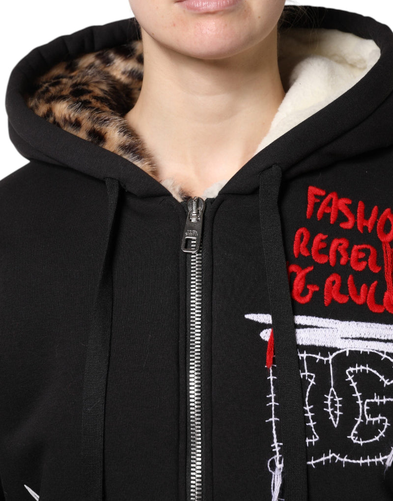 Black Embroidered Full Zip Hooded Jacket Dolce & Gabbana