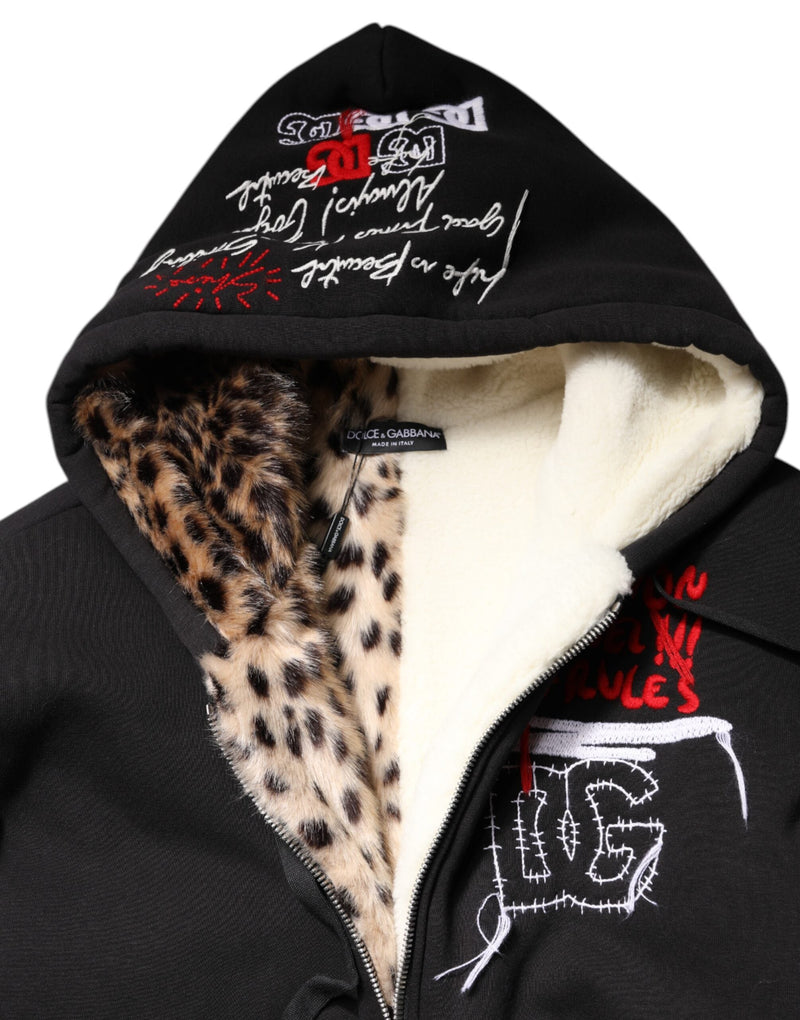 Black Embroidered Full Zip Hooded Jacket Dolce & Gabbana