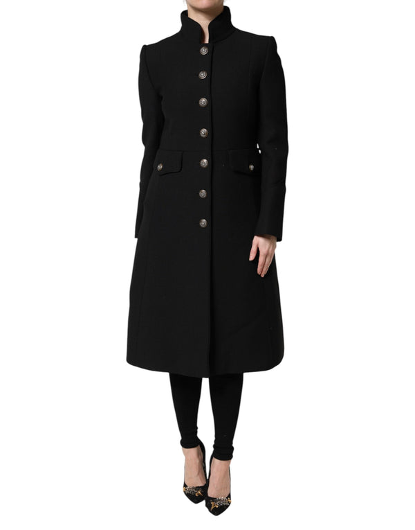 Black Wool Single Breasted Trench Coat Jacket Dolce & Gabbana