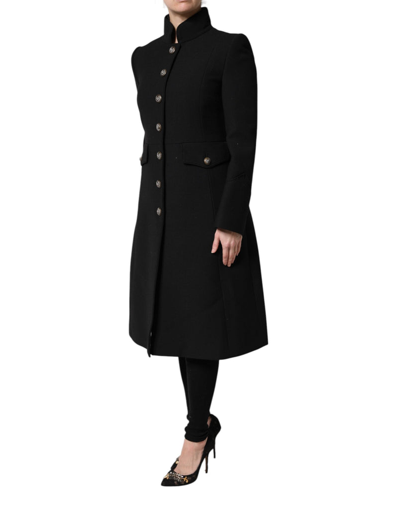 Black Wool Single Breasted Trench Coat Jacket Dolce & Gabbana