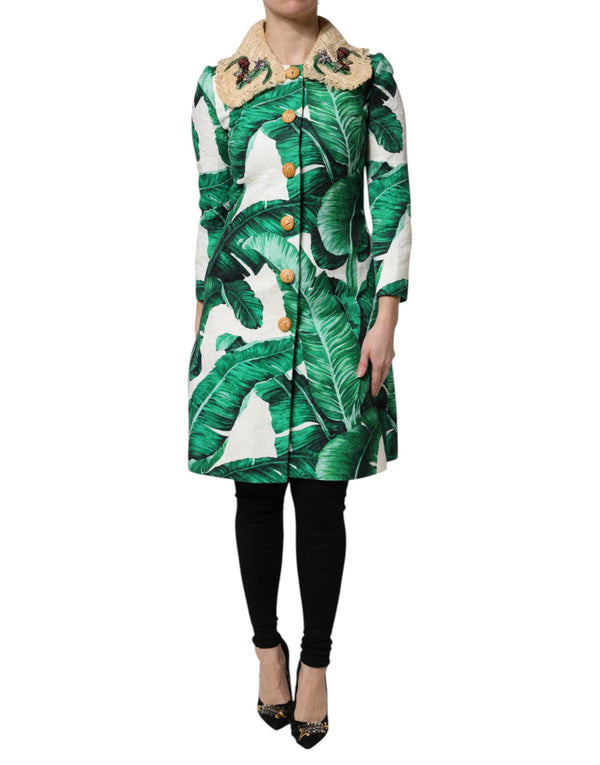 Multicolor Leaf Print Embellished Trenchcoat Jacket Dolce & Gabbana
