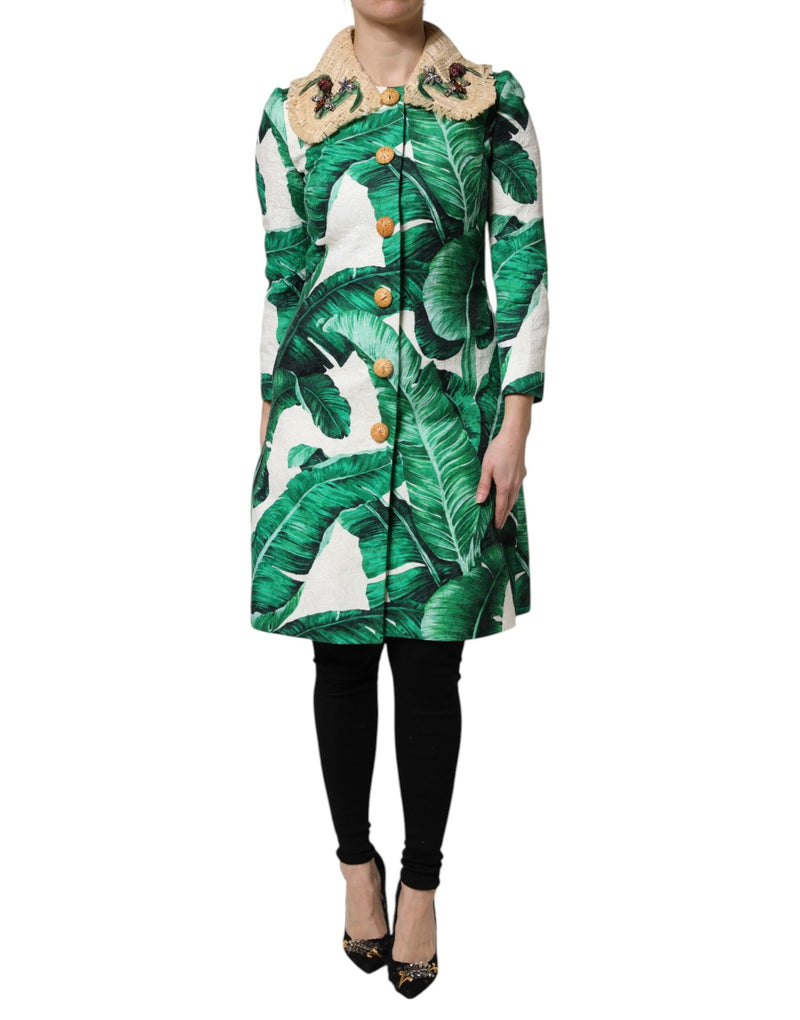 Multicolor Leaf Print Embellished Trenchcoat Jacket Dolce & Gabbana