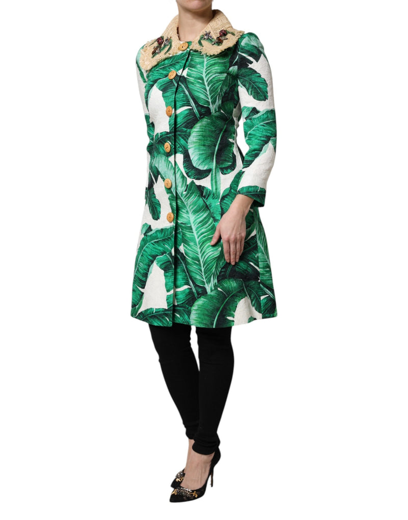 Multicolor Leaf Print Embellished Trenchcoat Jacket Dolce & Gabbana