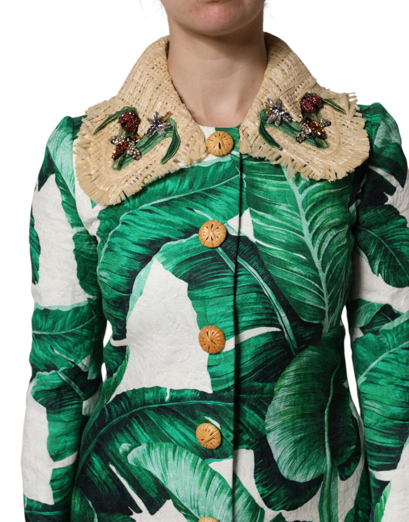 Multicolor Leaf Print Embellished Trenchcoat Jacket Dolce & Gabbana