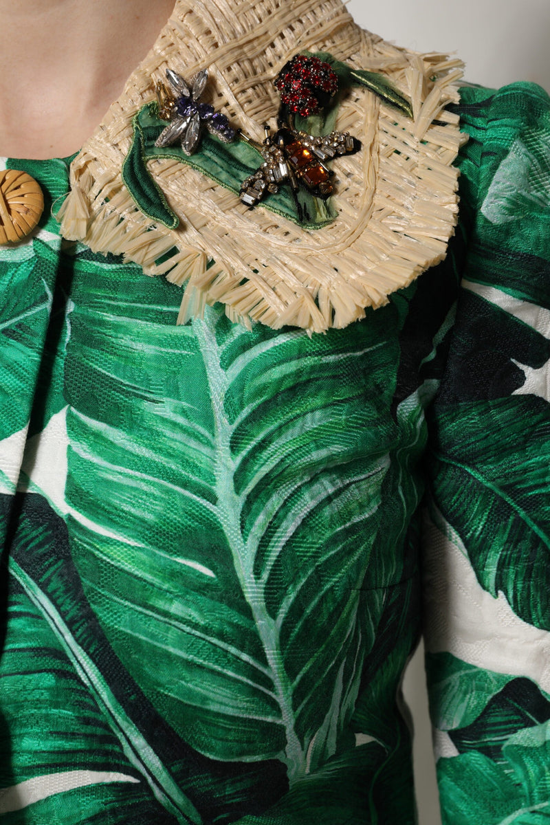 Multicolor Leaf Print Embellished Trenchcoat Jacket Dolce & Gabbana