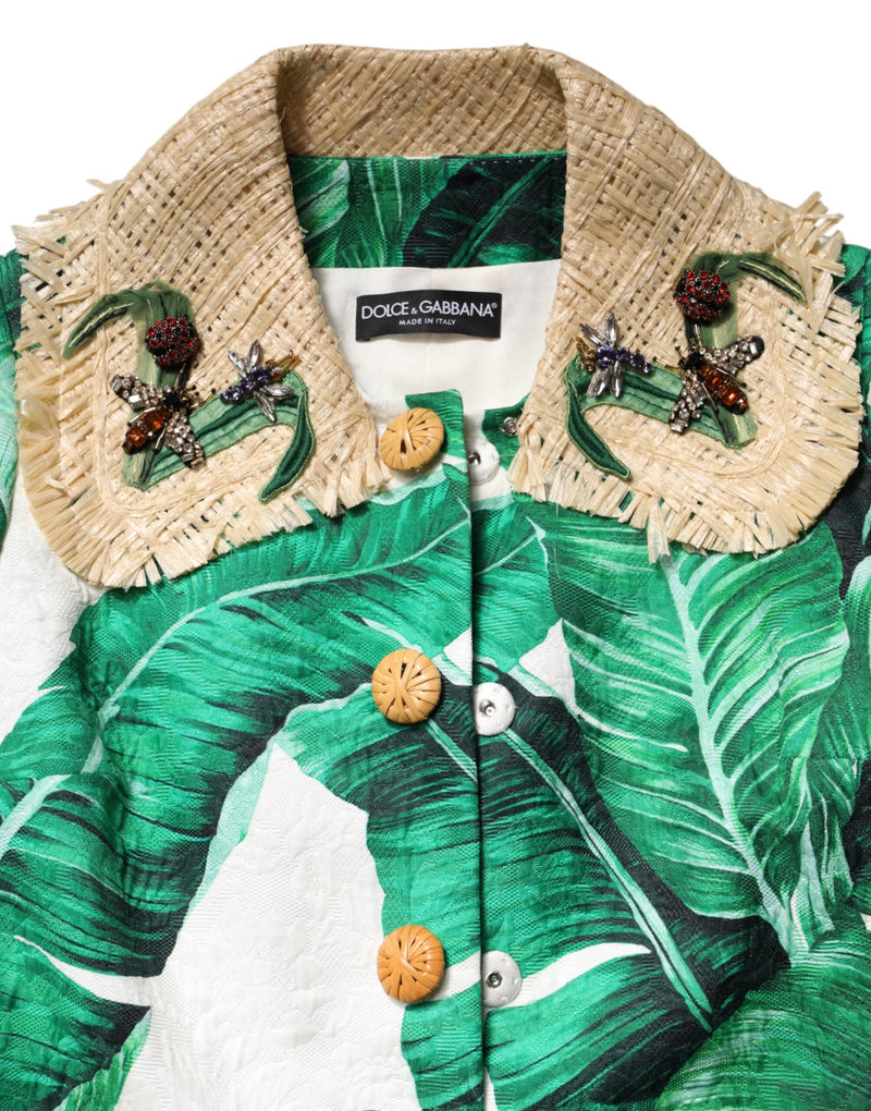 Multicolor Leaf Print Embellished Trenchcoat Jacket Dolce & Gabbana