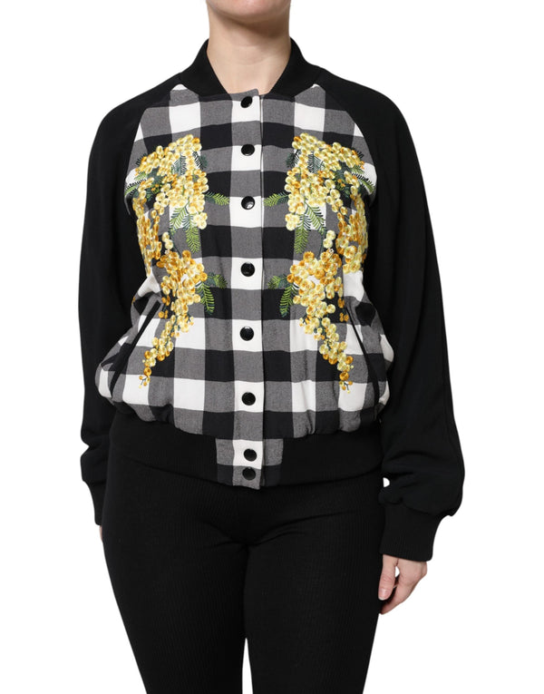 Black White Check Floral Button Down Jacket Dolce & Gabbana