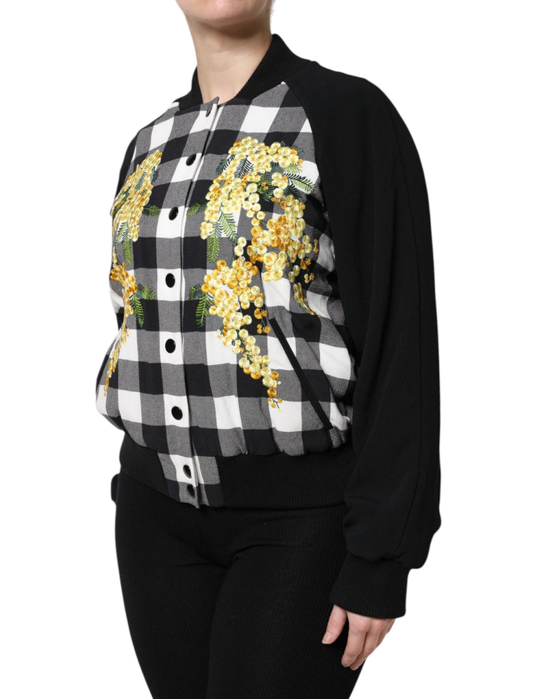 Black White Check Floral Button Down Jacket Dolce & Gabbana