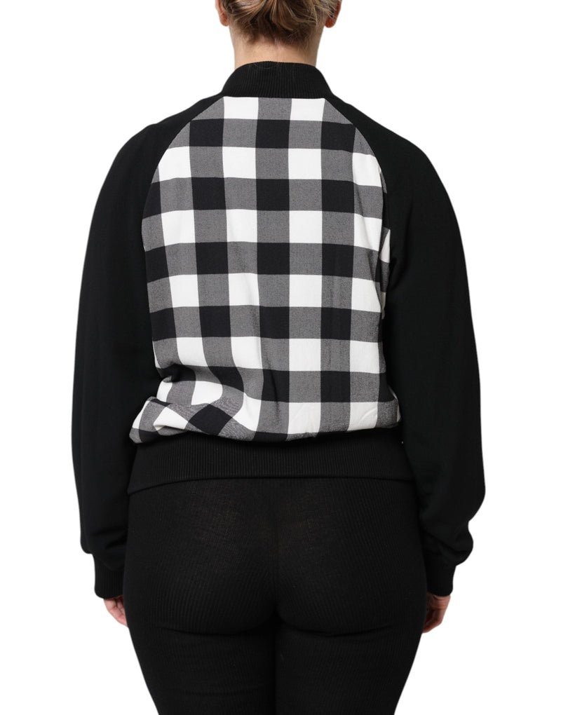 Black White Check Floral Button Down Jacket Dolce & Gabbana