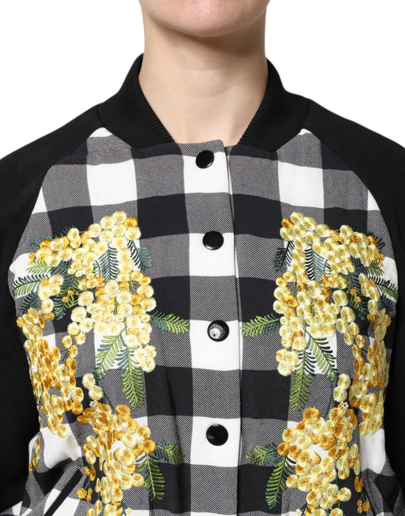 Black White Check Floral Button Down Jacket Dolce & Gabbana