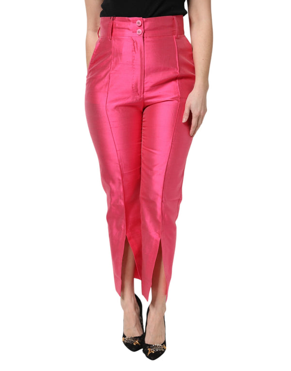 Pink Silk High Waist Tapered Pants Dolce & Gabbana