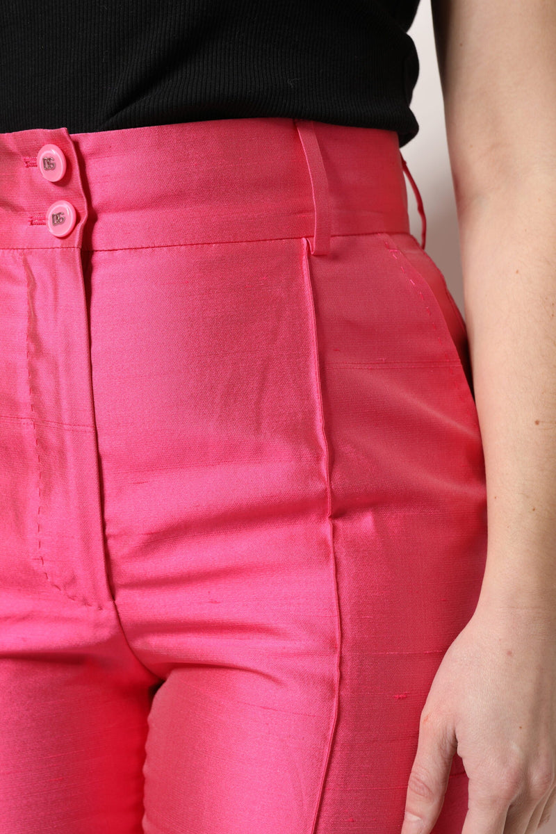 Pink Silk High Waist Tapered Pants Dolce & Gabbana