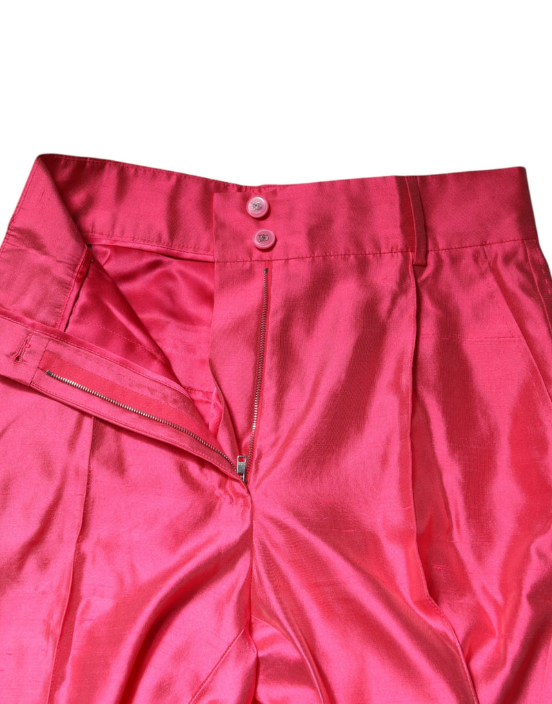 Pink Silk High Waist Tapered Pants Dolce & Gabbana