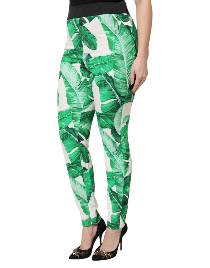 White Green Leaf High Waist Pants Dolce & Gabbana