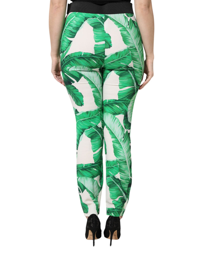 White Green Leaf High Waist Pants Dolce & Gabbana