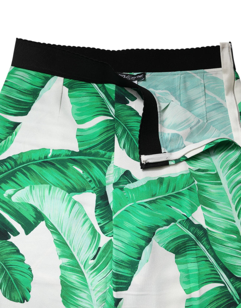 White Green Leaf High Waist Pants Dolce & Gabbana