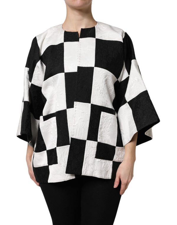 White Black Patchwork Jacquard Blazer Jacket Dolce & Gabbana
