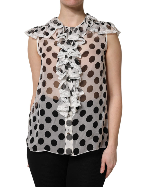 White Black Polka Dot Cotton Sleeveless Top Dolce & Gabbana