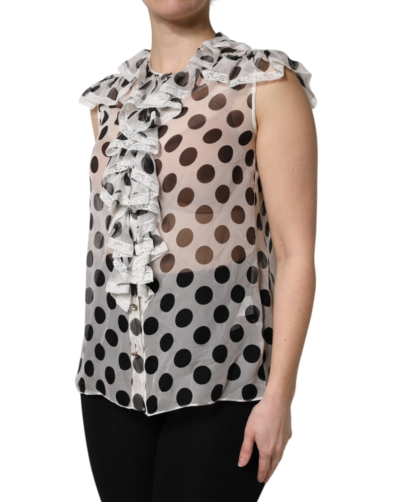 White Black Polka Dot Cotton Sleeveless Top Dolce & Gabbana