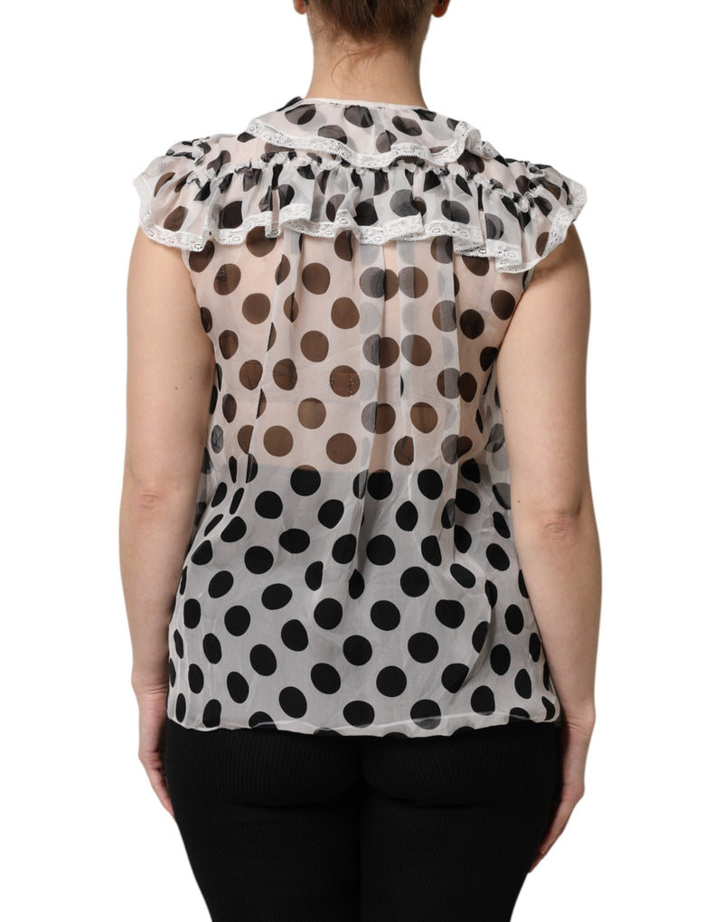 White Black Polka Dot Cotton Sleeveless Top Dolce & Gabbana
