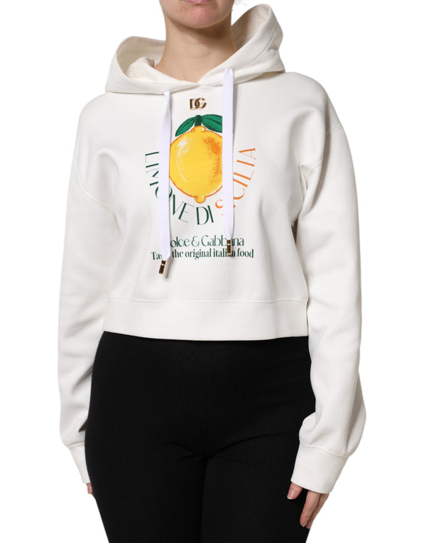 Ivory Cotton Printed Hooded Pullover Sweater Dolce & Gabbana
