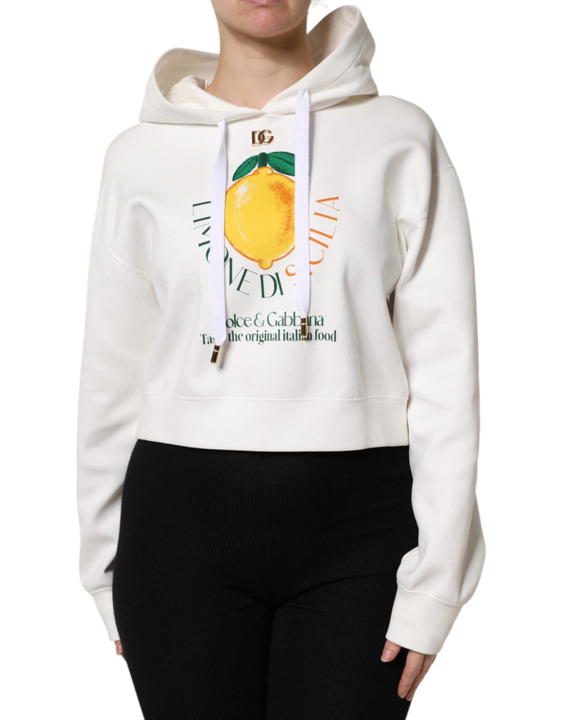 Ivory Cotton Printed Hooded Pullover Sweater Dolce & Gabbana