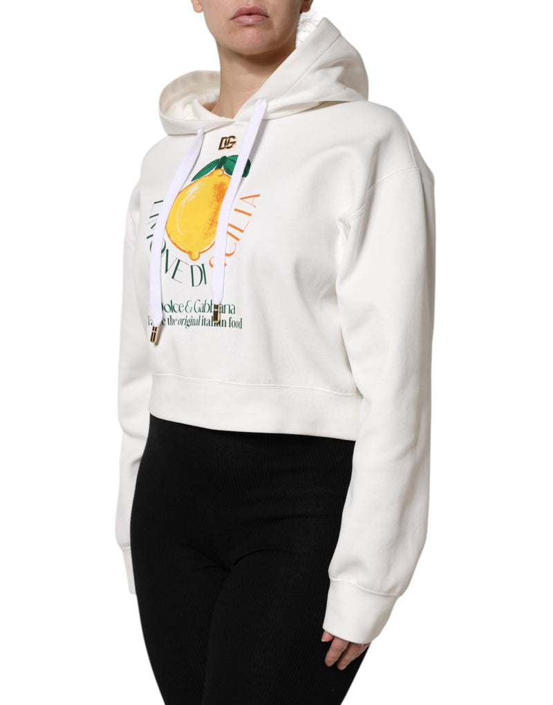Ivory Cotton Printed Hooded Pullover Sweater Dolce & Gabbana