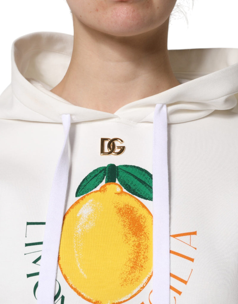 Ivory Cotton Printed Hooded Pullover Sweater Dolce & Gabbana