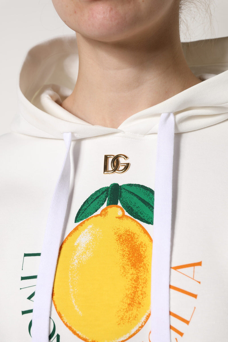 Ivory Cotton Printed Hooded Pullover Sweater Dolce & Gabbana