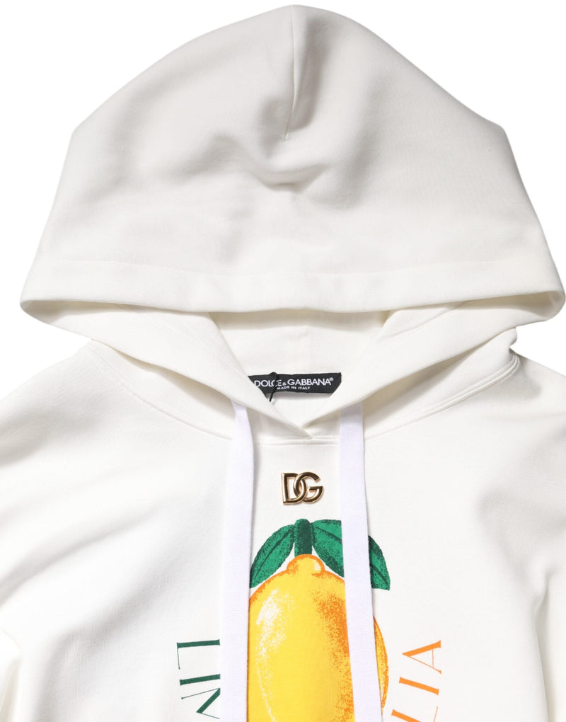 Ivory Cotton Printed Hooded Pullover Sweater Dolce & Gabbana