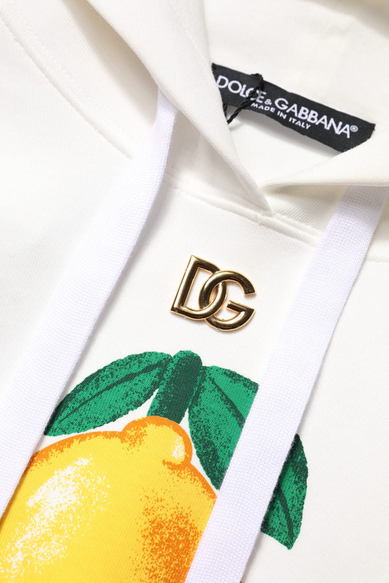 Ivory Cotton Printed Hooded Pullover Sweater Dolce & Gabbana