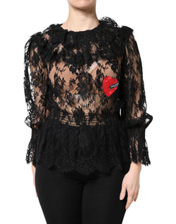 Black Cotton Floral Lace Women Blouse Top Dolce & Gabbana