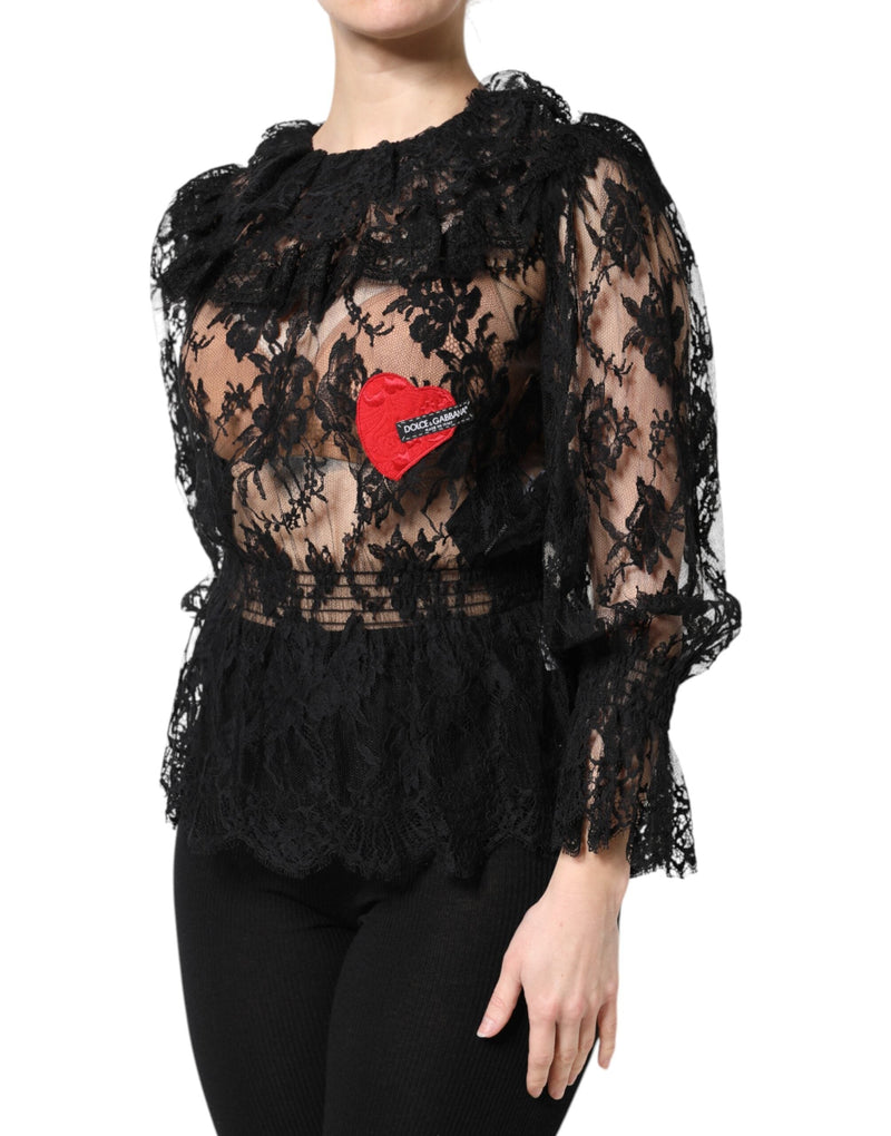 Black Cotton Floral Lace Women Blouse Top Dolce & Gabbana