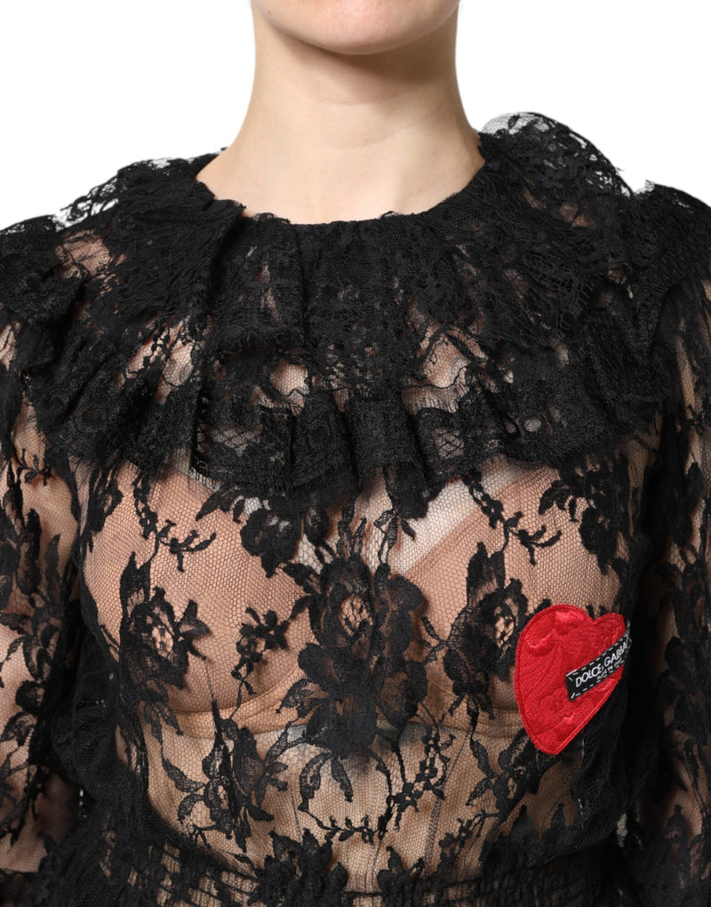 Black Cotton Floral Lace Women Blouse Top Dolce & Gabbana