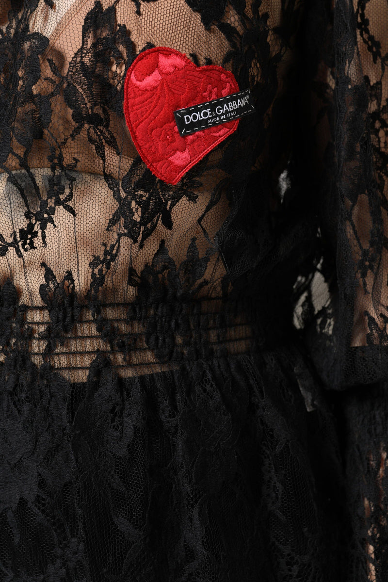 Black Cotton Floral Lace Women Blouse Top Dolce & Gabbana