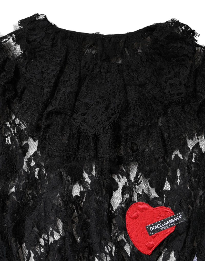 Black Cotton Floral Lace Women Blouse Top Dolce & Gabbana