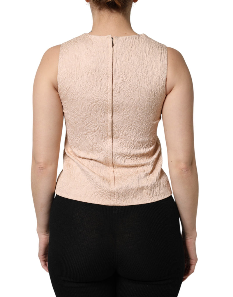 Beige Floral Embroidery Sleeveless Tank Top Dolce & Gabbana