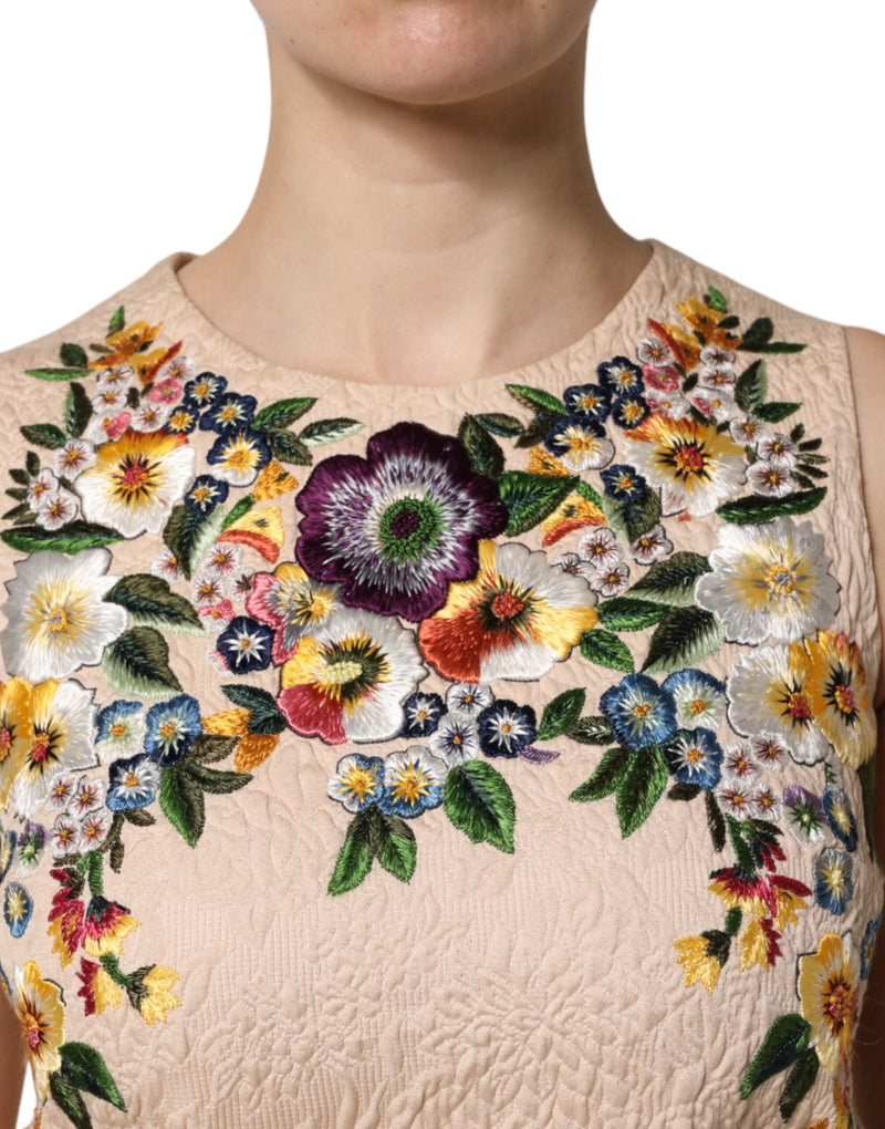 Beige Floral Embroidery Sleeveless Tank Top Dolce & Gabbana