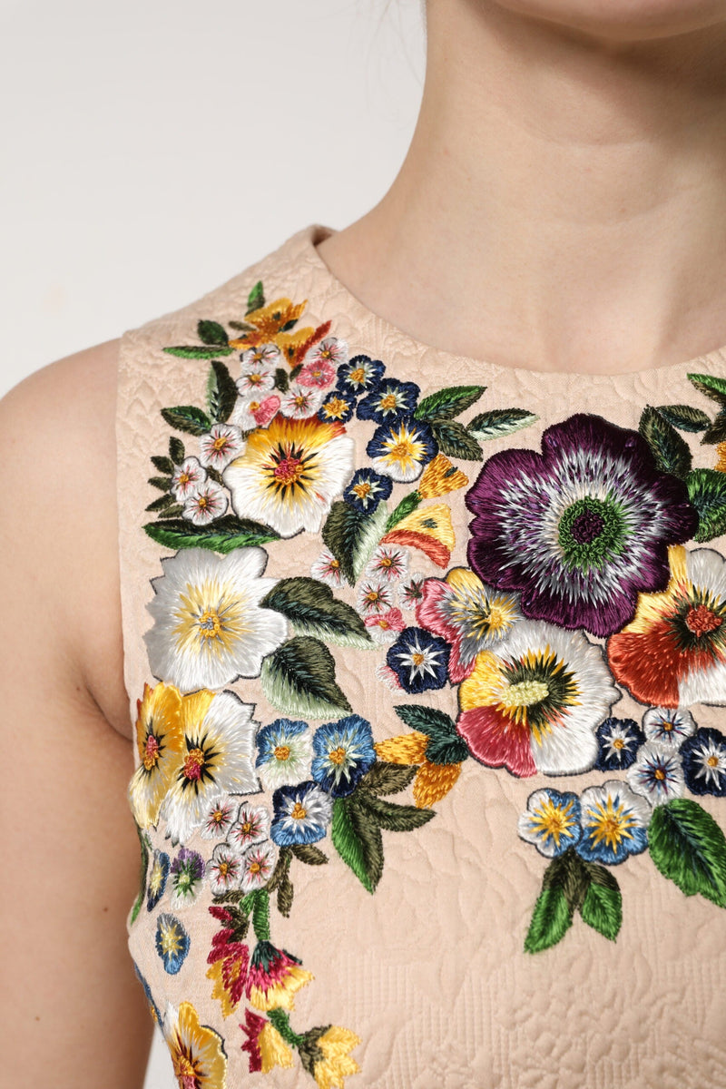 Beige Floral Embroidery Sleeveless Tank Top Dolce & Gabbana